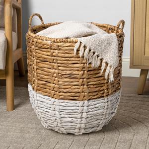 <b>Basket</b> of water hyacinth dyed <b>white</b> on the bottom half Handmade <b>Storage</b> <b>Basket</b> Wholesale eco-friendly Made in Vietnam - Product Image 2