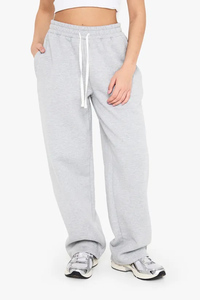 กางเกงจ็อกเกอร์ขายาวผ้าฝ้ายแท้ 100% สีเทาสำหรับผู้หญิง ทรงขาบานผูกเอว ผ้าเทอร์รี่ฟลีซเนื้อนุ่ม กางเกงวอร์มขายาวสำหรับผู้หญิง กางเกงและกางเกงขายาวผู้หญิง - Product Image 5