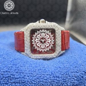 Charm Jewels Luxury Women's Stainless Steel <b>Watch</b> Square Case Analog Quartz Red Leather Band Buckle 18mm - Product Image 2