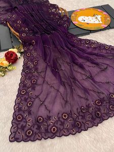 Party Wear Designer Sequence Work Burburry Silk Saree With Silk Blouse - Product Image 5