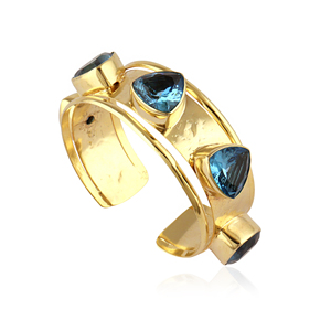Bold statement jewelry trillion cut swiss blue quartz <b>adjustable</b> <b>bracelet</b> 18k gold plated hammered texture open cuff <b>bracelets</b> - Product Image 1