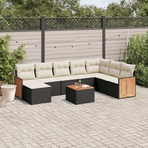 Ensemble de canapés de jardin en rotin noir avec pieds réglables, mobilier d'extérieur au design contemporain, panneaux en teck, 6 places - Product Image 3