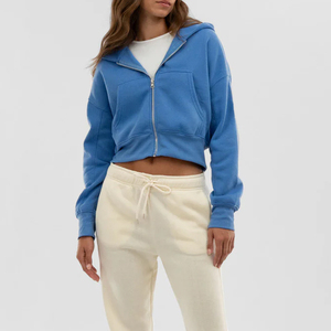 Premium Women Cropped <b>Zipper</b> Hoodie Custom Logo Breathable Fabric Trendy Fit OEM Manufacturing High Quality At Reasonable Price - Product Image 1