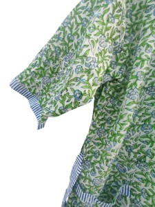 Robe kimono en coton imprimé floral vert – Style bohème, longue, ouverte sur le devant, avec ceinture à nouer à la taille - Product Image 5