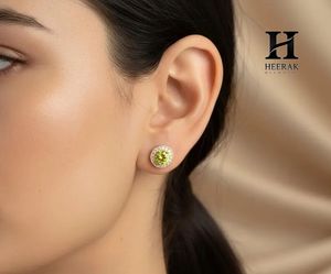 Pendientes de Oro de 14K con Halo de Piedras Preciosas Verdes, Fabricante de Joyería Fina de Lujo - Product Image 3
