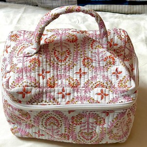 Bohemian Embroidered Cosmetic <b>Case</b> with Zipper and Soft Handle Medium Size Textile Makeup Bag - Product Image 2