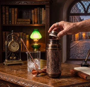 Bouteille d'eau en cuivre antique de 1300 ml, en métal lourd avec finition rustique brun foncé, bienfaits ayurvédiques pour la santé au meilleur prix - Product Image 1