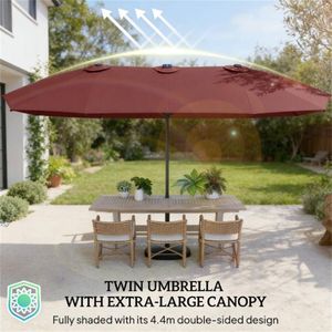 Ombrellone Solare da Giardino Rosso Vino con Base, Ombrellone da Esterno per Cortile - Product Image 3