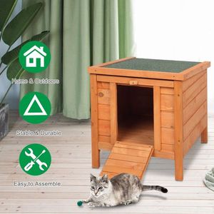 Casa para conejos de madera impermeable de 20 pulgadas, hábitat para animales pequeños en color madera natural para conejos y criaturas. - Product Image 3
