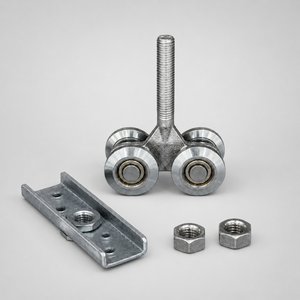 Ensemble de roulettes modernes et silencieuses pour porte coulissante en acier doux avec finition zinguée, structure de roulement avancée, ouverture fiable et fluide - Product Image 1