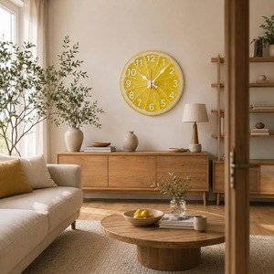 Horloge murale en bois à motif de tranches de citron, analogique, mécanique, silencieuse, pour balcon/cour, style moderne farmhouse, fonctionne à piles, facile à lire - Product Image 2