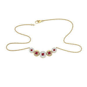 925 Sterling Silver Gold & Rhodium Plated Multi Circle <b>Ruby</b> CZ <b>Necklace</b> with Diamond CZ Halo | Luxury Women's <b>Necklace</b> - Product Image 2