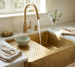 Premium Brass <b>Kitchen</b> <b>Sink</b> Modern Design Durable Hammered Metal Texture Customizable for Everyday Heavy Use - Product Image 5