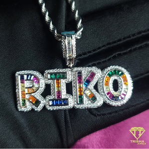 Custom Rainbow Letter Pendant Necklace Iced Out Moissanite Diamond Hip Hop Jewelry With <b>Rope</b> <b>Chain</b> - Product Image 2