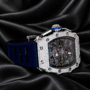 Montre chronographe mécanique sertie de diamants Raj Gems, analogique-numérique, boîtier carré, cristal saphir, bracelet en acier inoxydable, pour homme - Product Image 6