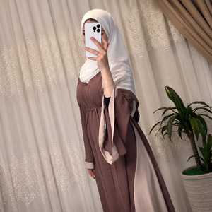 Robe Abaya Musulmane Modeste avec Hijab Assorti et Ceinture, Manches Longues Ornées, Respirante, Infroissable, Légère, en Nida, Longueur Cheville - Product Image 6