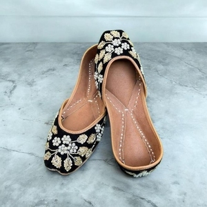 STAR IMPEX Women's Elegant Floral Lace-Up Flat Khussa <b>Shoes</b> <b>with</b> Rhinestone Decorations Custom Sizes Colors Breathable Anti-Slip - Product Image 2