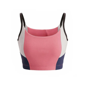 Soutien-gorge de sport color block pour femme, débardeur court de yoga à fines bretelles, rose, gris, bleu marine, sans couture, col montant, pour la gym et le fitness - Product Image 2