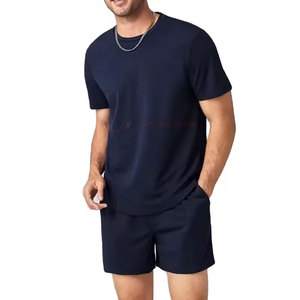 ชุดเซ็ตเสื้อยืดแขนสั้นและกางเกงขาสั้นผู้ชาย ผ้าคอตตอนเทอร์รี่ 100% ระบายอากาศ แห้งเร็ว สไตล์ลำลองสปอร์ต สำหรับฤดูร้อนใหม่  รับสกรีนโลโก้ได้ - Product Image 2