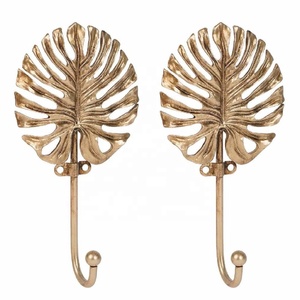 Latest Design Brushed Gold Leave Shape Metal Coat <b>Hooks</b> Metal Decorative <b>Wall</b> <b>Hooks</b> Hanging Rack <b>Hooks</b> for Bathroom Kitchen - Product Image 1