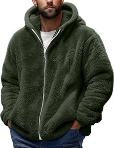 Men Long Breathable Woolen Sherpa Fleece Hooded Zip up Jacket Sherpa Lined Winter <b>Sweatshirt</b> Casual Outerwear OEM Service - Product Image 4