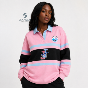 Jack And Jill Of America <b>Women's</b> Color Block <b>Rugby</b> Shirt Long Sleeve Polo Collar Embroidered Greek Letter Collegiate Pullover - Product Image 5