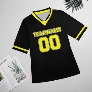 Custom Men's Black Yellow V-Neck <b>Baseball</b> Jersey Sublimated Print Team Name Number 00 Moisture Wicking Polyester Short Sleeve - Product Image 4