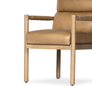 Fauteuil scandinave moderne Adaline en teck massif avec coussin en cuir, couleur naturelle écologique, meubles de salon intérieur - Product Image 1