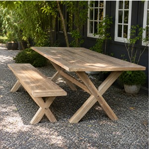 Juego de Comedor de Madera de Teca Sostenible de Primera Calidad para Exteriores, Muebles de Jardín Impermeables con Banco con Base en X para Muebles de Jardín - Product Image 2