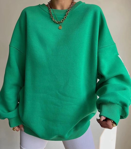 Sudadera Oversize de Cuello Redondo para Mujer, Teñida con Técnica Tie-Dye, Ecológica, Verde Sólido, Hombros Caídos, Manga Larga, Tejido de Algodón, Otoño Invierno - Product Image 1