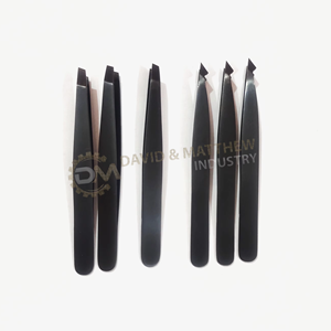 Customized Brow Tweezers Stainless Steel Stock Wholesale Slanted Tip Titanium Black Eyebrow Tweezers for Plucking - Product Image 1