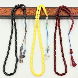 Tasbih islamique artisanal en résine, peint à la main, écologique, avec perles rouges et fil bleu, chapelet de prière religieux, 33 perles, Subha - Product Image 4