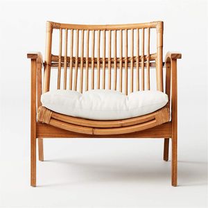 Sillón Moderno de Ratán con Estructura de Madera Maciza y Cojín para Sala de Estar, Dormitorio o Villa - Product Image 2