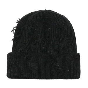 Gorro de punto acrílico desgastado con agujeros, logotipo personalizado, cálido para invierno, gorro tipo calavera acanalado, venta al por mayor de fábrica común, sombrero OEM ODM - Product Image 5