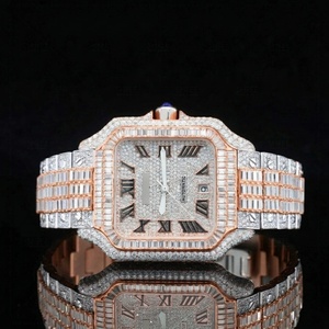 Montre intelligente de luxe rétro style baguette, cadran blanc 41 mm, bracelet en acier inoxydable, design unisexe, diamants Moissanite - Product Image 2