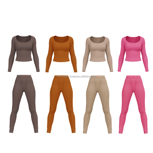 Traje deportivo de algodón acanalado con logotipo personalizado para mujer, mallas de Yoga de cintura alta, camisa de manga corta de gimnasio XL, conjunto sólido de 2 piezas para exteriores - Product Image 4