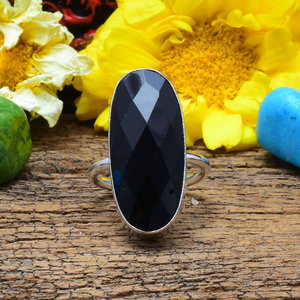Bague ovale en onyx noir, argent sterling 925, pierre précieuse, bague de mariage ou d'anniversaire pour femme - Product Image 1