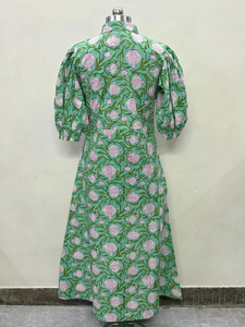 Vestido casual midi de mujer, 100% algodón, liso, manga corta, cintura imperio, estilo babydoll, cuello en V, holgado, para uso diario. - Product Image 2