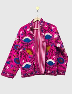 Veste en coton brodée rose à manches longues, col mandarin, motif floral, grande taille, vêtements de printemps pour femmes - Product Image 3