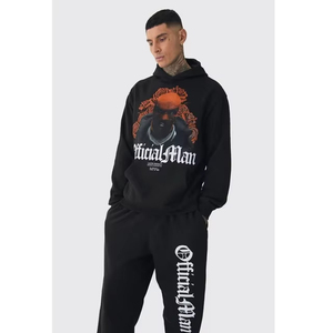 Official Man Men's Black Hooded Tracksuit Full Sleeve Cotton Streetwear Autumn Style With Side Pockets Elastic Waist - Product Image 3