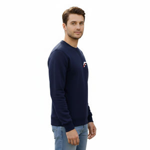 FYTNEX APPAREL Men's Crew Neck <b>Sweatshirt</b> Solid <b>Navy</b> Blue 100% Cotton Fleece Eco-Friendly Regular Fit Casual Pullover Winter - Product Image 4