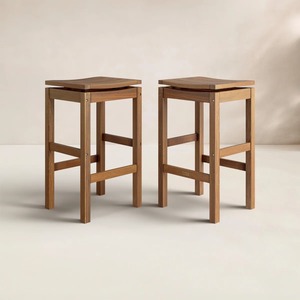 Chaise de bar en teck massif de qualité supérieure avec structure en bois minimaliste et grain de bois naturel pour les meubles de bar, de café et de restaurant - Product Image 2