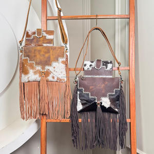 ชุดกระเป่าสะพายข้างหนังวัวตะเข็บด้วยมือคุณภาพสูงใหม่ & กระเป๋าสตางค์หนังวัวแท้แบบสองพับ2ชิ้นสำหรับผู้หญิง - Product Image 4