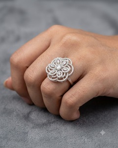 Bague tendance ajustable pour femme, motif fleur de camélia ronde, pétales marquise AD, bijoux de mode pour mariée, mariage et fête - Product Image 4