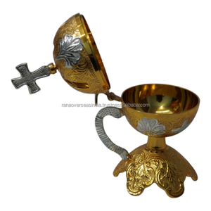 Premium Brass Incense Burner with <b>Cross</b> <b>Top</b> Church Incense Holder for Worship Ceremonies Sacred Decor Hand-made Indian Style - Product Image 6
