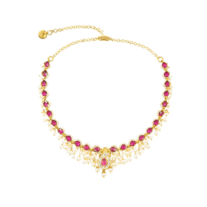 Vintage Gold Plated Brass Crystal Pearl Necklace Wedding Gift Chain - Product Image 3
