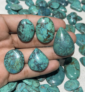 Pierre précieuse naturelle tibétaine turquoise faite à la main, cabochon vert à facettes, en vrac, formes variées 25-40mm pour pendentif et bijoux en argent - Product Image 5