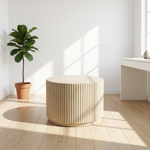 Verona Fluted <b>Round</b> Concrete <b>Table</b> Minimalist Outdoor Furniture Durable for <b>Patio</b> Garden Living Room - Product Image 1