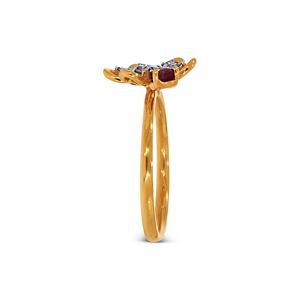 Premium Gold Ruby & Diamond Studded Floral Design <b>Ring</b> for Women Pear Cut <b>Fine</b> Jewelry Wholesale Supplier - Product Image 3