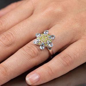 Anillo Clásico de Plata de Ley 925 con Topacio Azul y Peridoto, Joyería Plateada para Mujer, para Bodas - Product Image 5